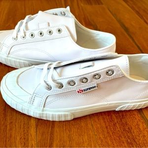 Brand new Superga 2360 white leather sneaker, W 9.5 US, 7UK.